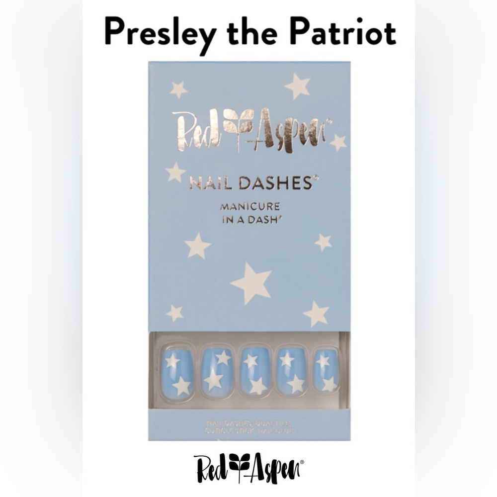 Red Aspen Nail Dashes
Presley The Patriot short coffin blue with stars b612